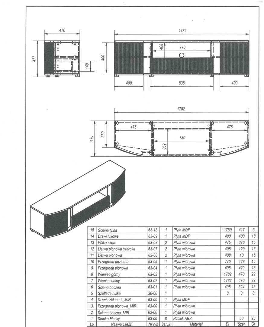 Cama RTV cabinet MICHELLE 178x35-47xH48 black/viking oak