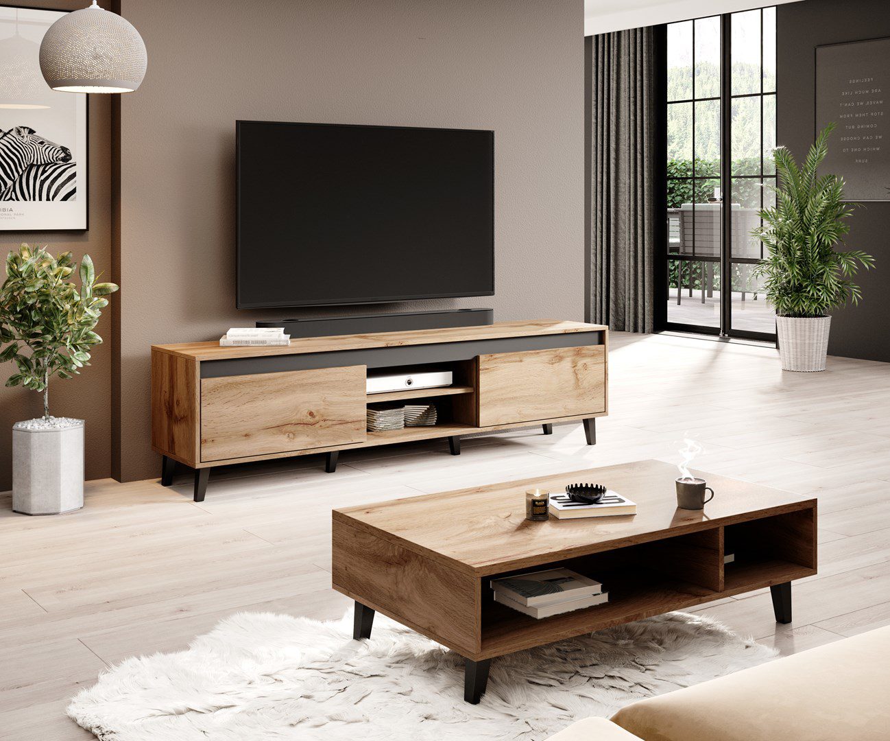 Cama TV stand NORD II 170cm wotan/antracite