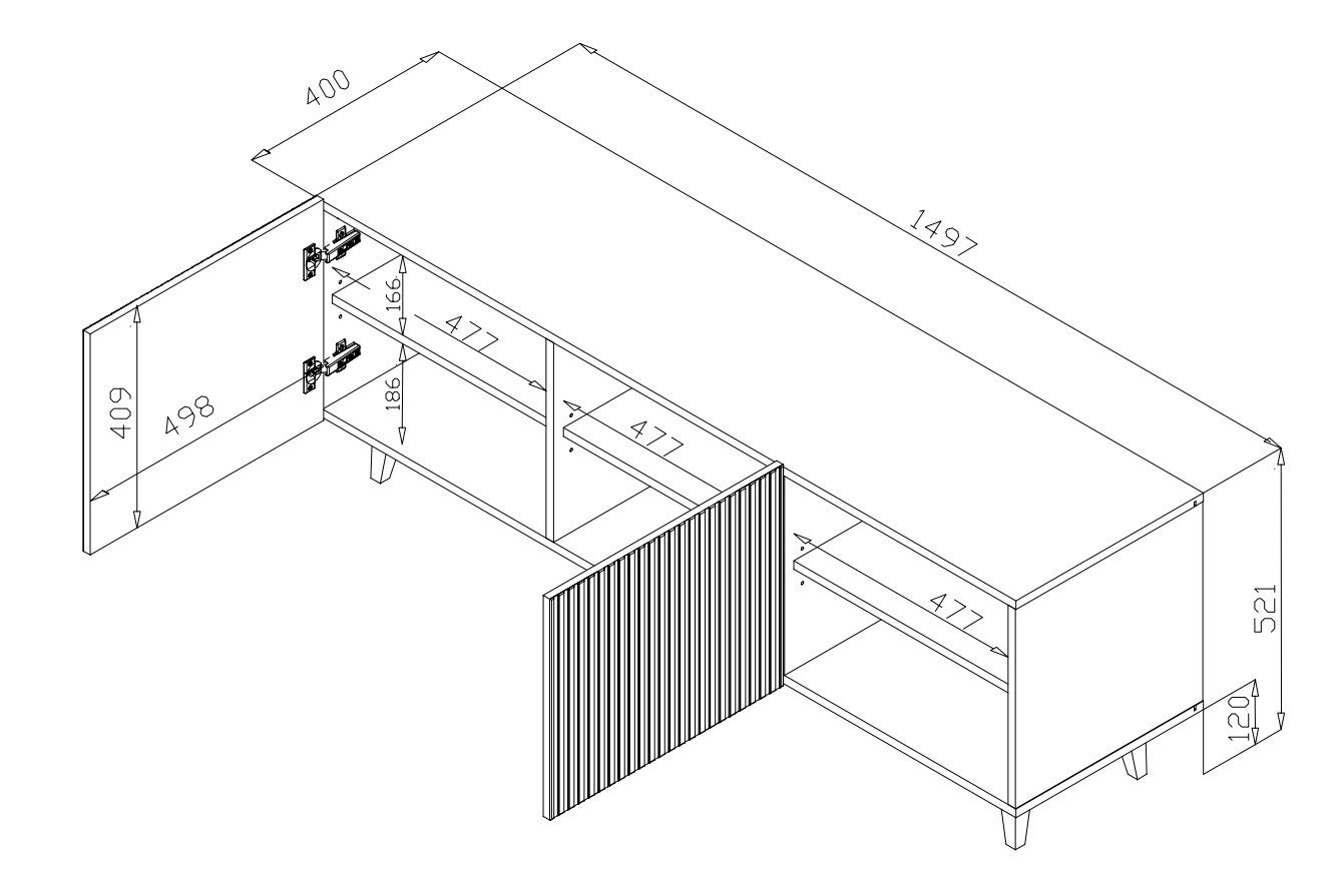 Cama RTV cabinet PAFOS 150x42x52 Black matt