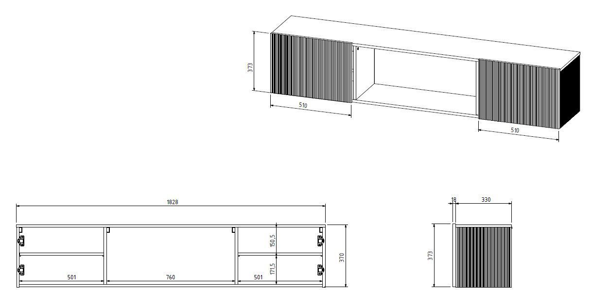 Cama RTV ROTA 183x35x37 black matt + white mantelpiece