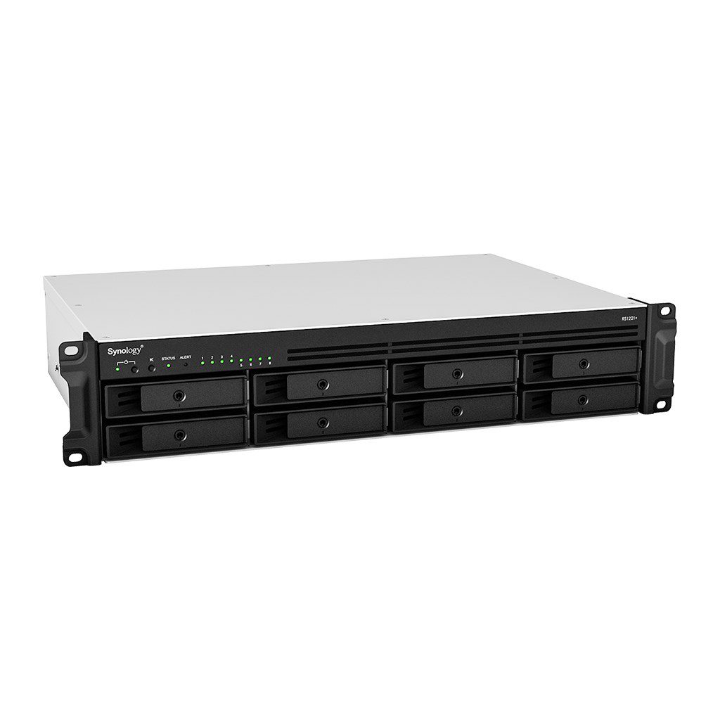 Synology, Rack NAS, RS1221+, Up to 8 HDD/SSD Hot-Swap, AMD Ryzen, Ryzen V1500B Quad Core, Processor frequency 2.2 GHz, 4 GB, DDR4