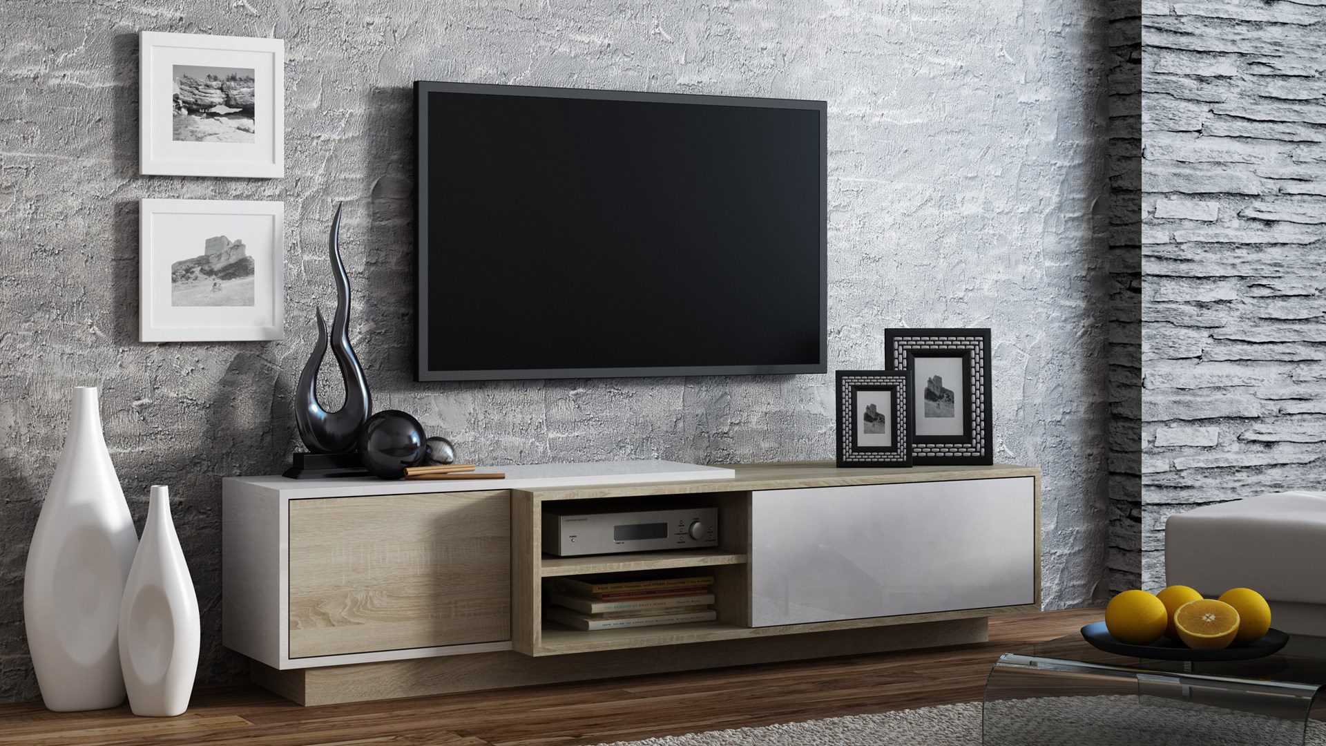 Cama TV cabinet SIGMA1 180 sonoma oak/white gloss