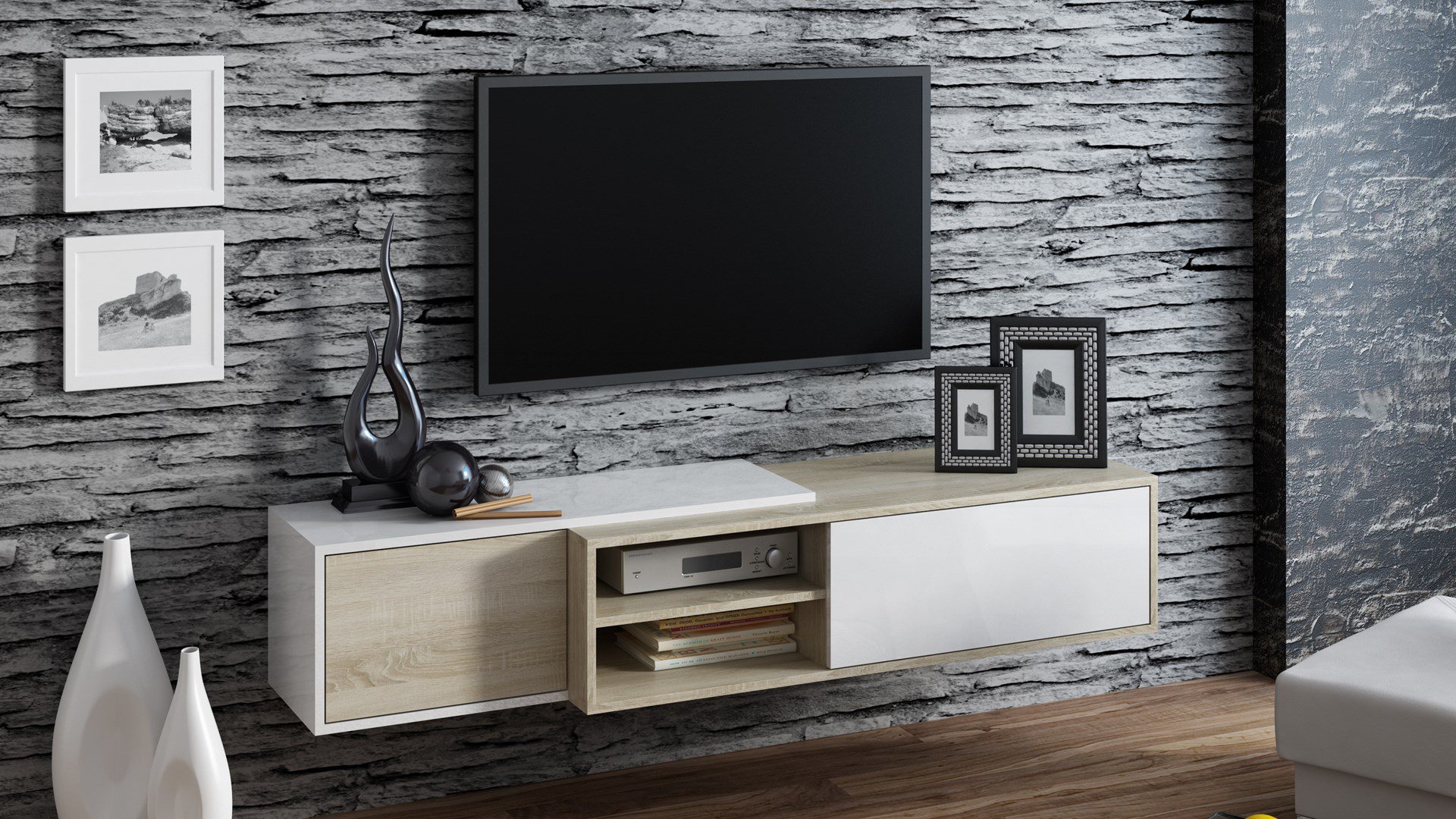 Cama TV cabinet SIGMA1 180 sonoma oak/white gloss