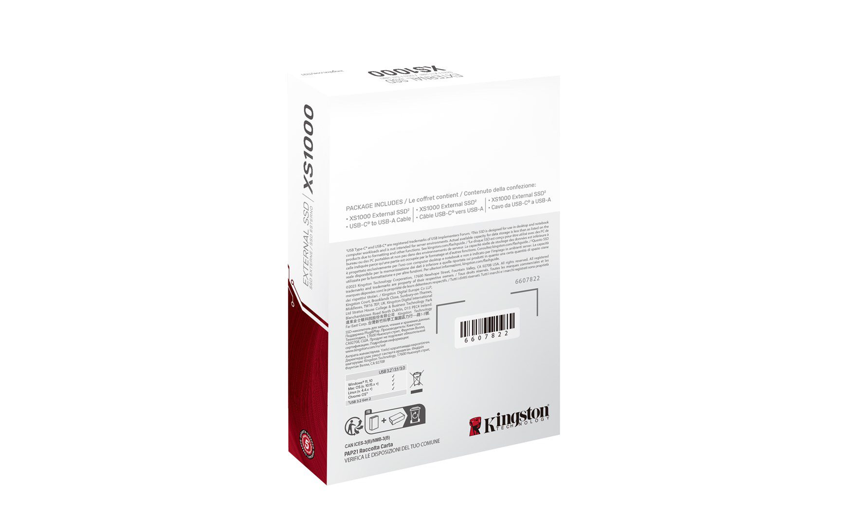 External SSD, KINGSTON, XS1000, 1TB, USB 3.2, Write speed 1000 MBytes/sec, Read speed 1050 MBytes/sec, SXS1000/1000G