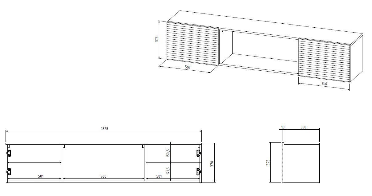 Cama RTV cabinet TULA 183x35x37 black matt + white fireplace