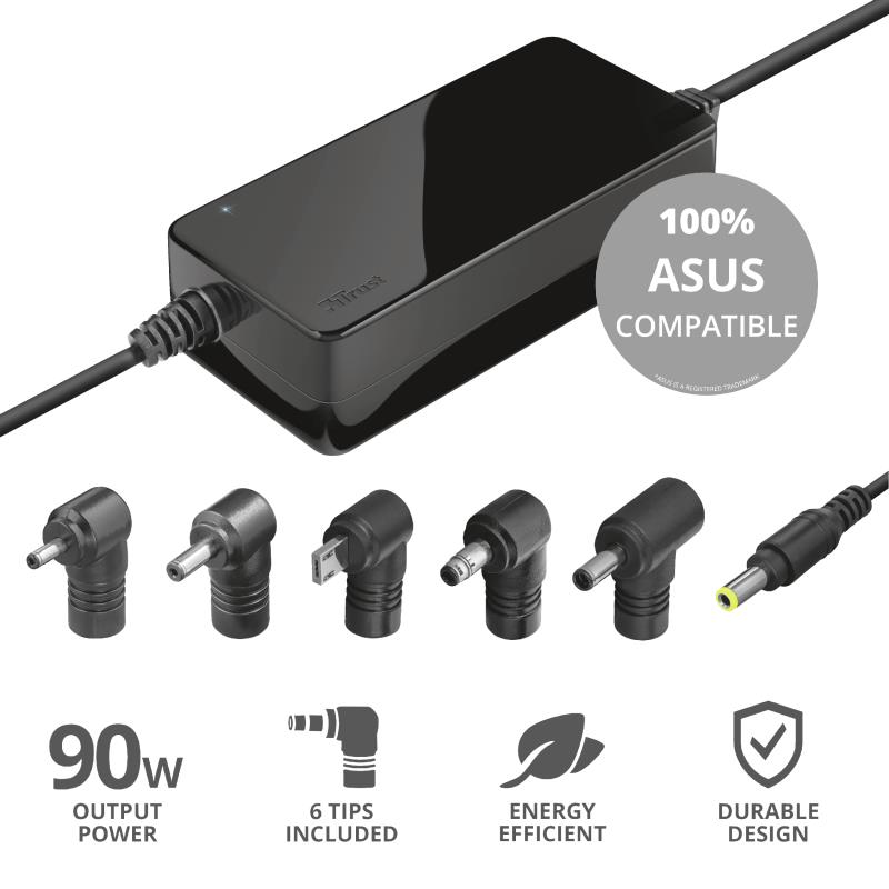 TRUST Sülearvuti  Laadija 90W MAXO//ASUS BLACK 23390