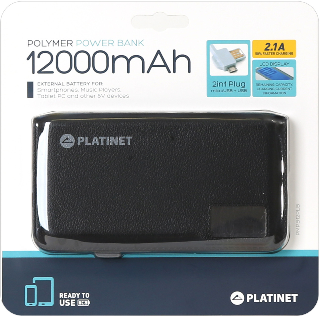 Platinet  akupank Leather 12000mAh LCD 2.1A Li-Po (43799)