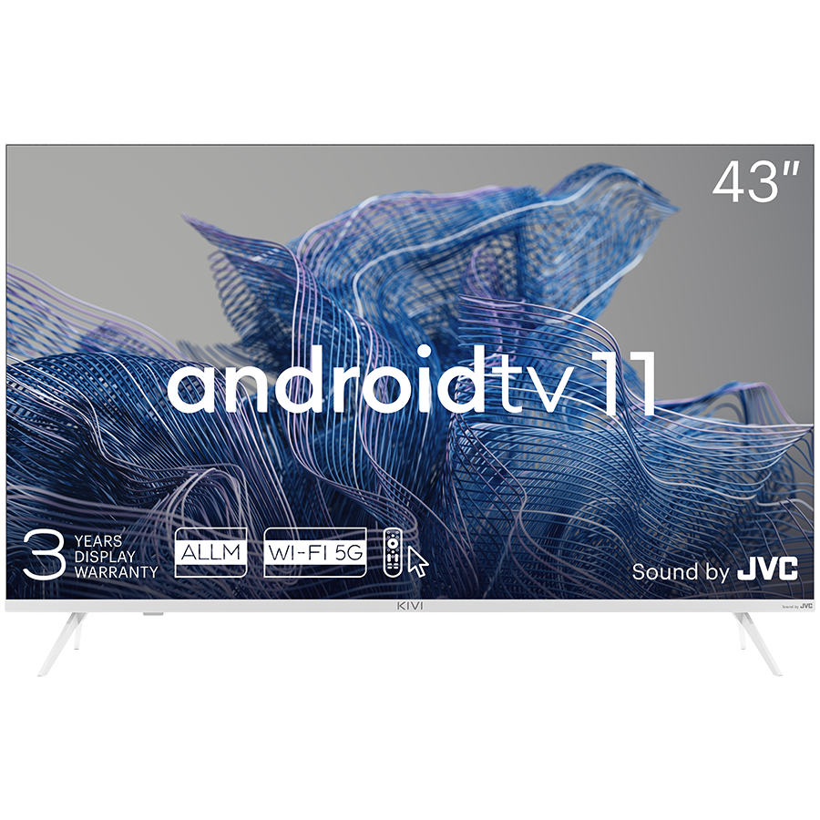 43', UHD, Android TV 11, White, 3840x2160, 60 Hz, Sound by JVC, 2x12W, 53 kWh/1000h, BT5.1, HDMI ports 4, 24 months