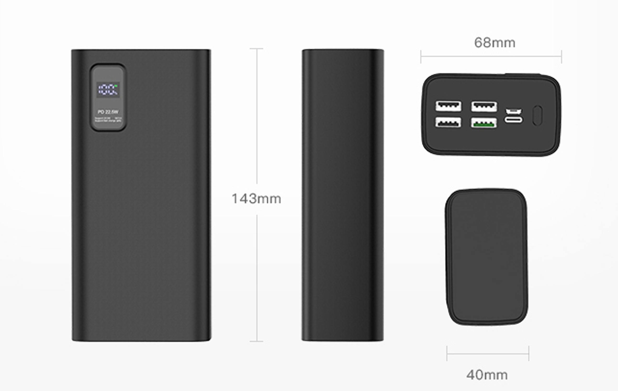 Platinet  akupank 30000mAh PD QC LED, must