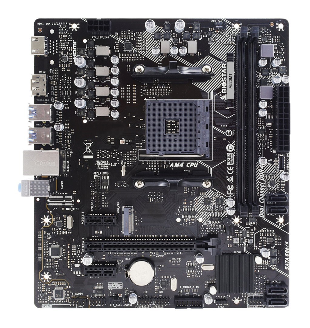 BIOSTAR Mainboard, AMD A520, SAM4, Micro-ATX, Memory DDR4, Memory slots 2, 2xPCI-Express 3.0 1x, 1xPCI-Express 3.0 16x, 1xM.2, 1xHDMI, 1xDisplayPort, 2xUSB 2.0, 4xUSB 3.2, 1xRJ45, 3xAudio port, A520MT