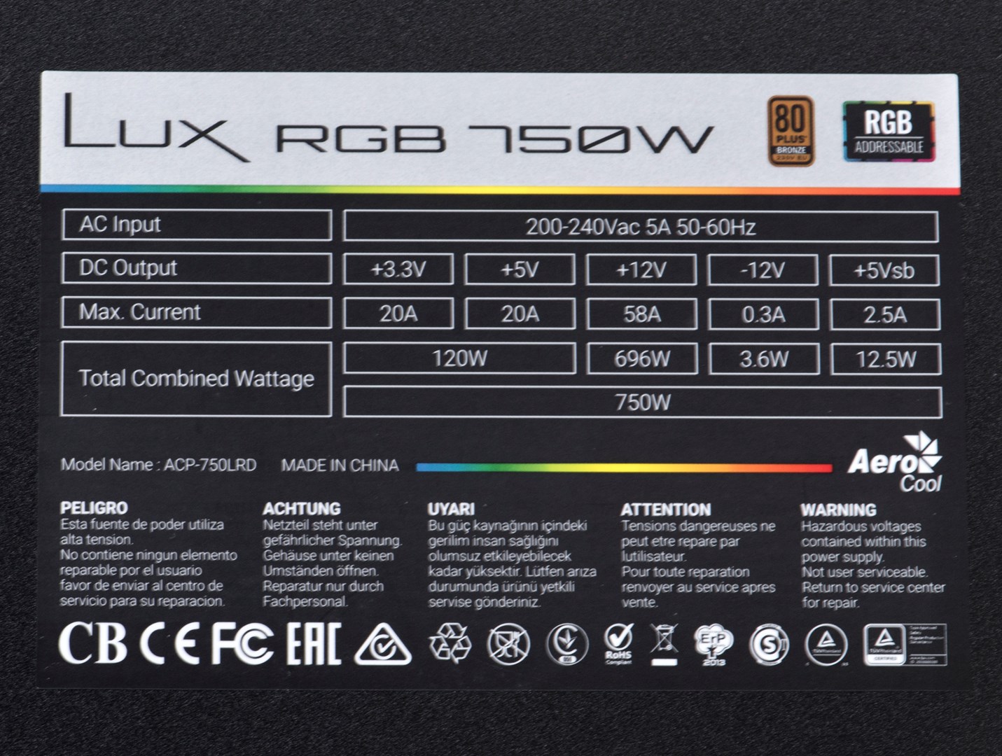 Aerocool Lux RGB 750W power supply unit Black