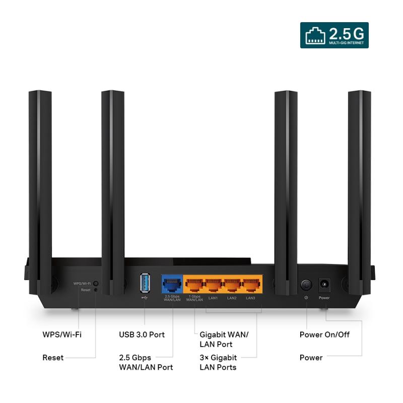 TP-Link Archer AX55 Pro juhtmevaba ruuter Gigabit Ethernet Kaks sagedusala (2,4 GHz / 5 GHz) Must