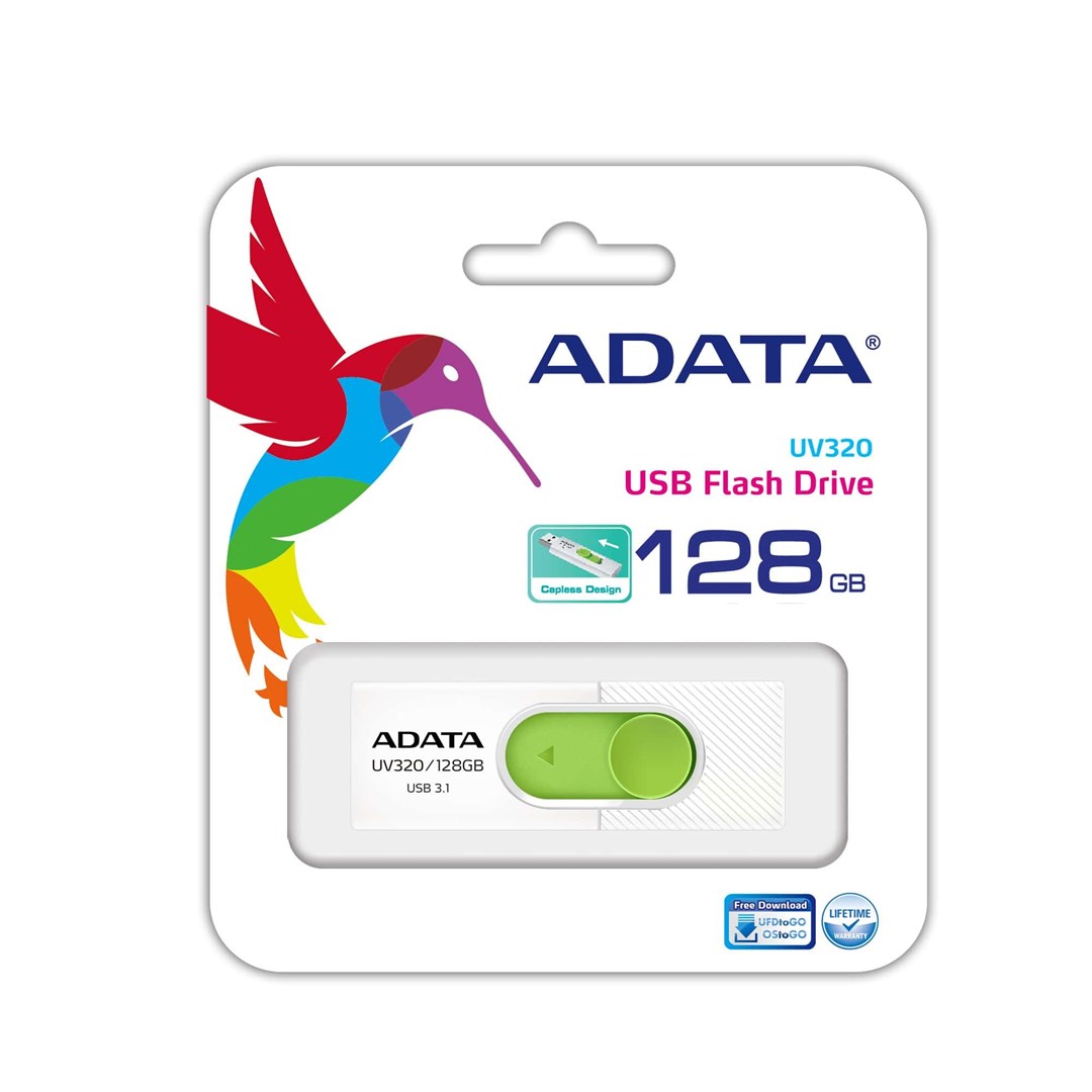 ADATA, USB Flash Drive, UV320, 128 GB, USB 3.2 Gen1, White/Green