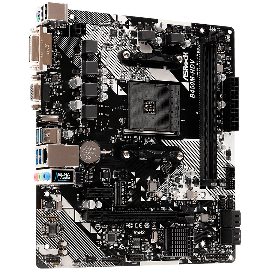 ASROCK  Main Board Desktop B450M-HDV R4.0 (SAM4, 2xDDR4, 1xPCI 3.0x16, 1xPCI Ex1, SATA III, 1xM.2, 1xUlraM.2, USB3.0, GLAN, VGA, DVI, HDMI, ) mATX Retail