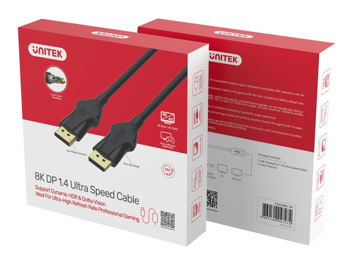 UNITEK DisplayPort Cable 1.4 8K60Hz 1m