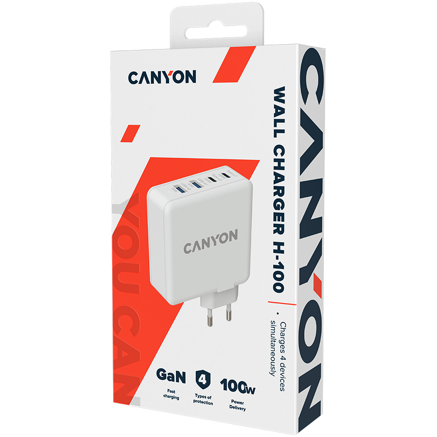 CANYON  charger H-100 GaN PD 100W QC 3.0 30W White