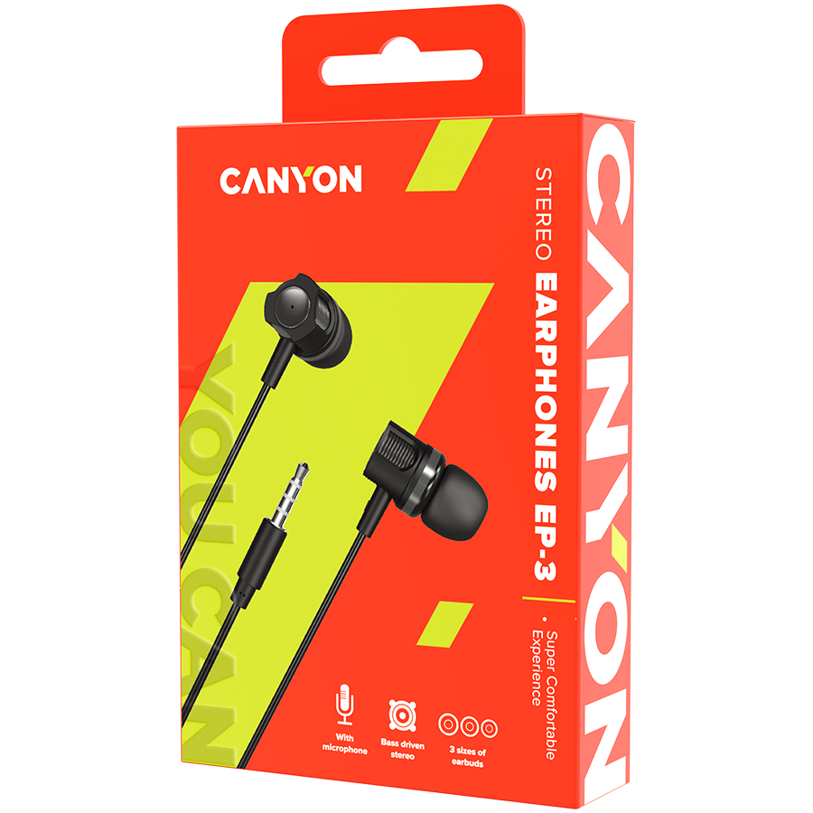 CANYON  headphones EP-3 Mic 1.2m Dark Grey