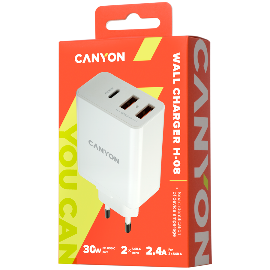 CANYON  charger H-08 PD 30W USB-C 2USB-A White