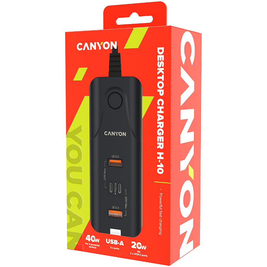 CANYON  charger H-10 PD 20W QC 3.0 18W 2USB-A 2USB-C Desk Black