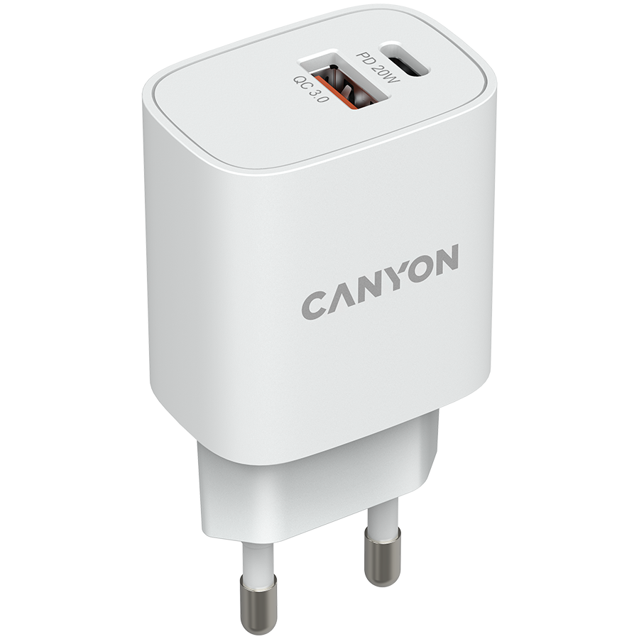 CANYON  charger H-20-04 PD 20W QC 3.0 18W USB-A USB-C White