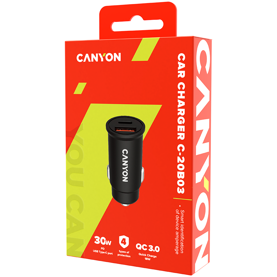 CANYON  car charger C-20-03 PD 30W QC 3.0 18W USB-C USB-A black