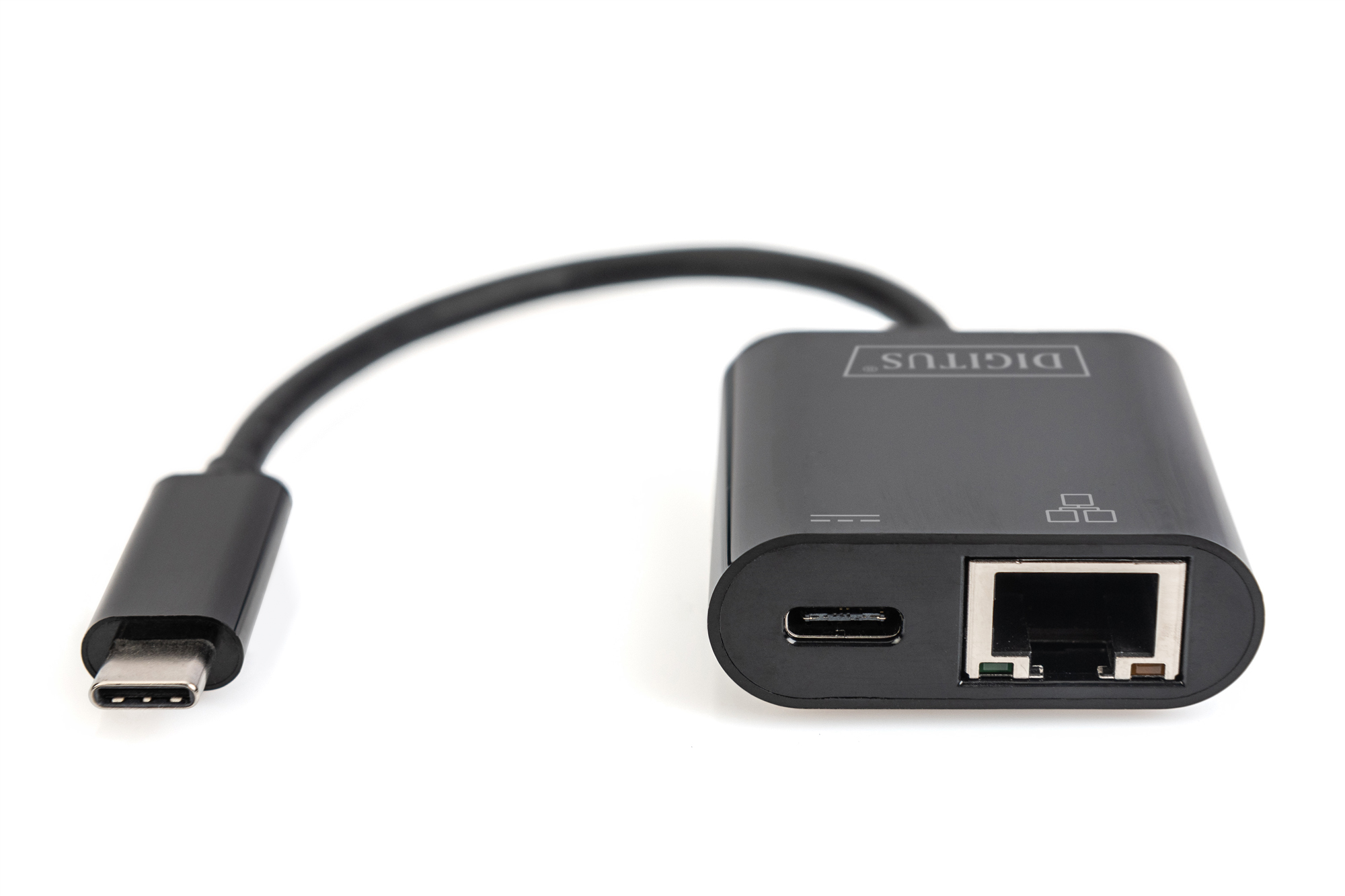 Digitus, USB-Type-C Gigabit Ethernet Adapter + PD with power delivery function, DN-3027, Black, USB-C port to a Gigabit network connection