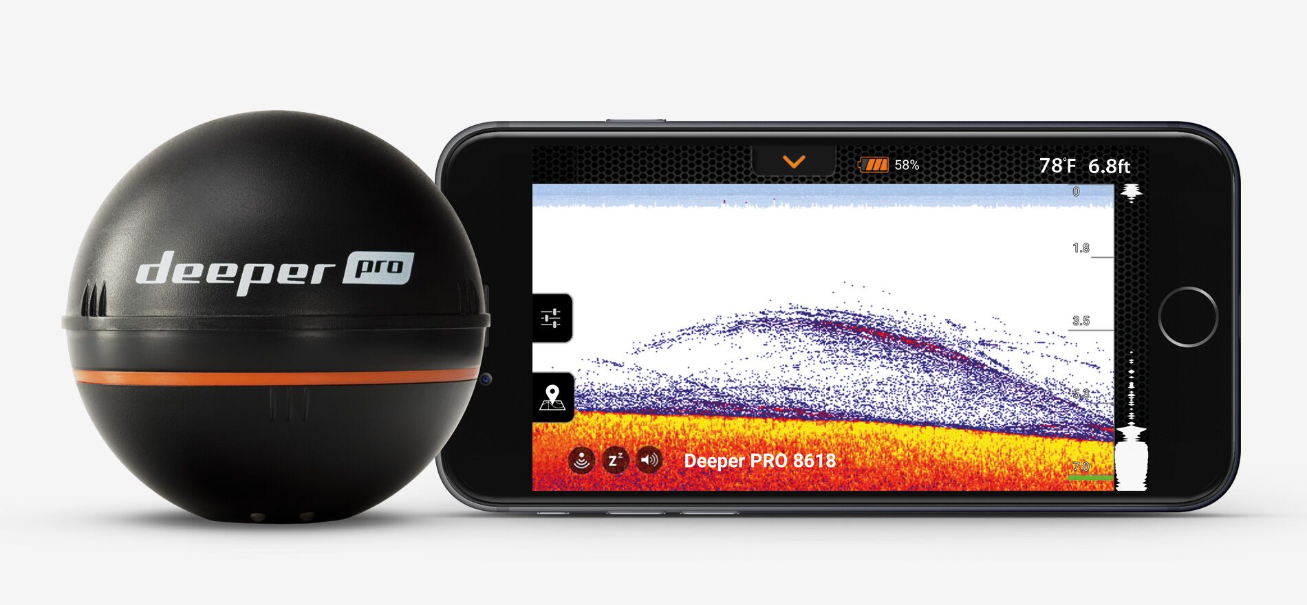 Deeper, Smart Fishfinder Sonar Pro, Wifi for iOS, Android, Li-Polymer, 3.7V, Sonar, 65 mm diameter mm,  Smart Sonar PRO, 100 g, Wireless, Black