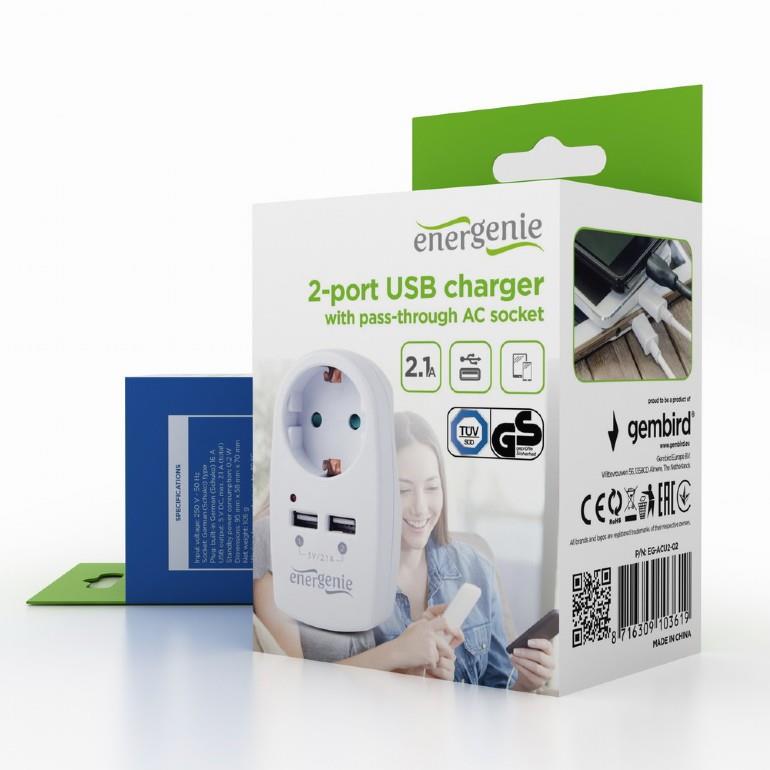 GEMBIRD 2-port USB charger with pass-th