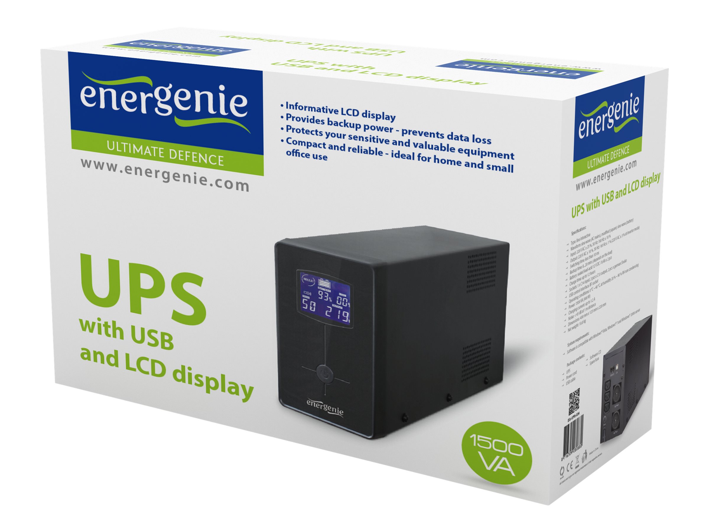 Gembird EG-UPS-034 uninterruptible power supply (UPS) Line-Interactive 1500 VA 900 W 3 AC outlet(s)