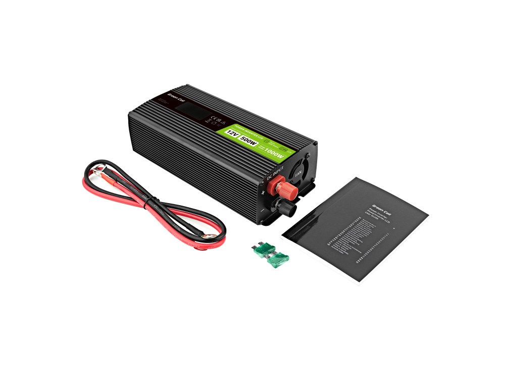 Green Cell PowerInverter LCD 12V 500W/10000W car inverter with display - pure sine wave