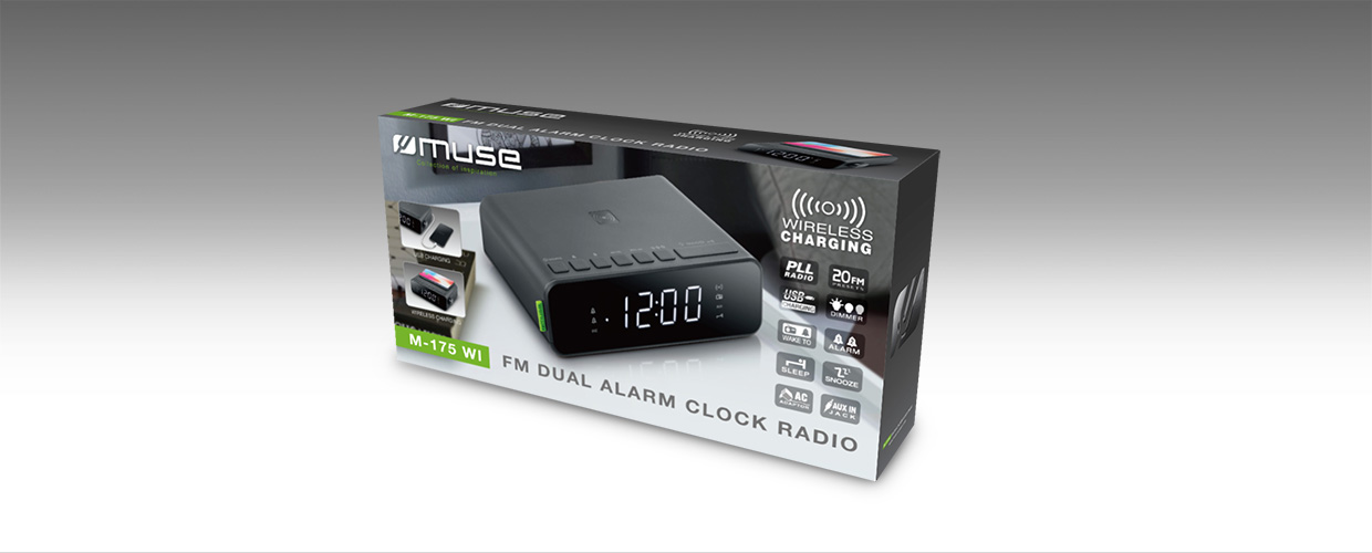 Muse, Alarm function, M-175 WI, AUX in, Alarm Clock, Black