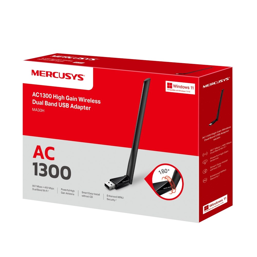 Mercusys AC1300 High Gain Wi-Fi USB Adapter, MA30H