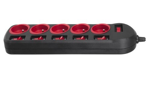 Maclean MCE204 power extension 1.5 m 5 AC outlet(s) Indoor Black, Red