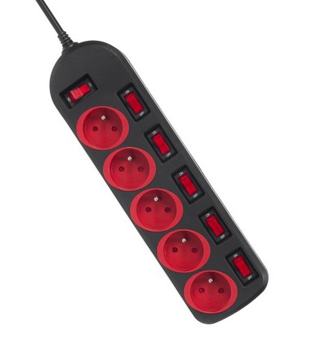 Maclean MCE204 power extension 1.5 m 5 AC outlet(s) Indoor Black, Red