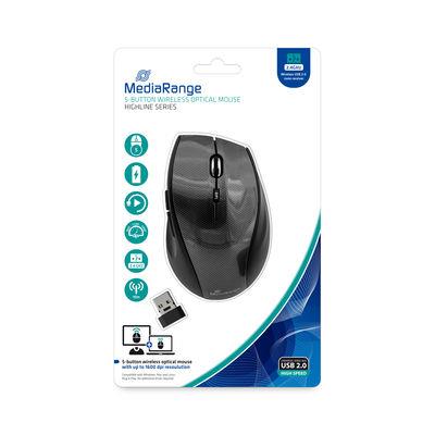 MEDIARANGE MOUSE USB OPTICAL WRL 5-BUTTON/BLACK MROS207