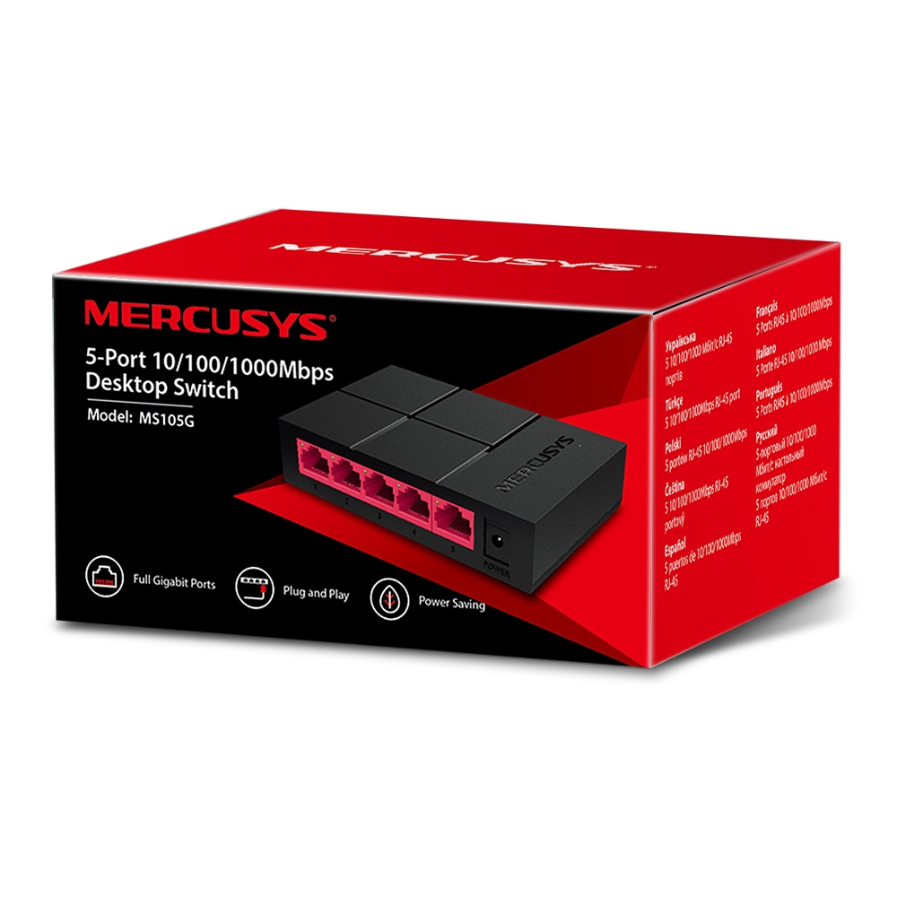 Mercusys, Switch, MS105G, Unmanaged, Desktop, 10/100 Mbps (RJ-45) ports quantity, 1 Gbps (RJ-45) ports quantity, SFP ports quantity, PoE ports quantity, PoE+ ports quantity, Power supply type External, month(s)