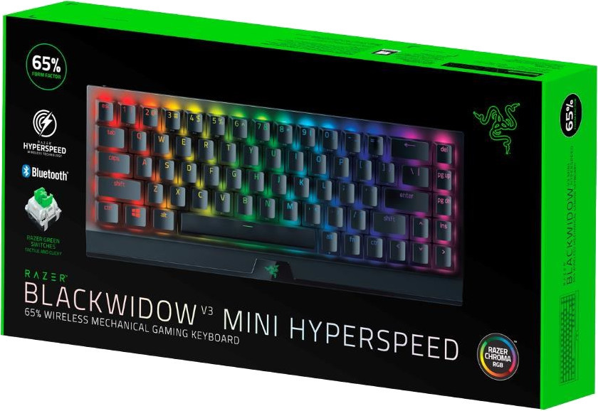  Razer BlackWidow V3 Mini HyperSpeed Gaming keyboard USB+RF Wireless+Bluetooth Yellow Switch, Black