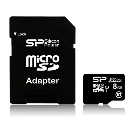 Silicon Power, Elite 8GB microSDHC UHS-I, 8 GB, Micro SDHC, Flash memory class Class 10, SD