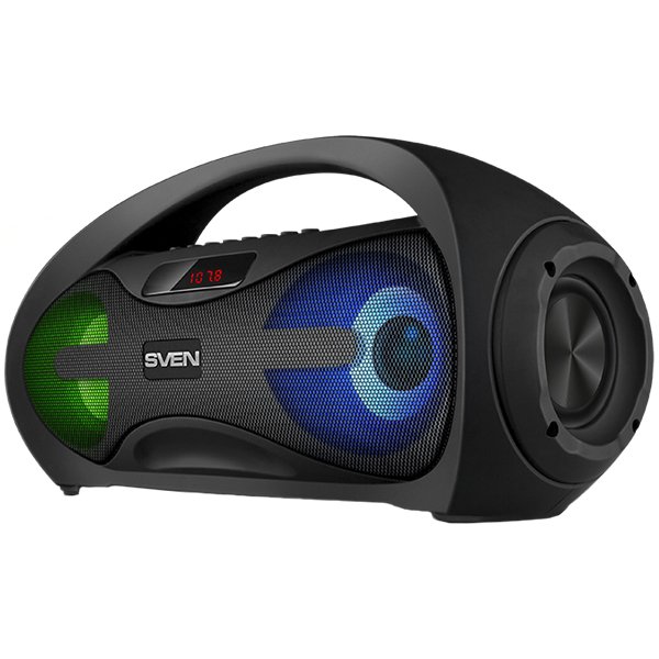 SVEN  PS-425 2x6W; LED display; FM radio; USB/SD-card support; AUX; Microphone input (karaoke);Lighting