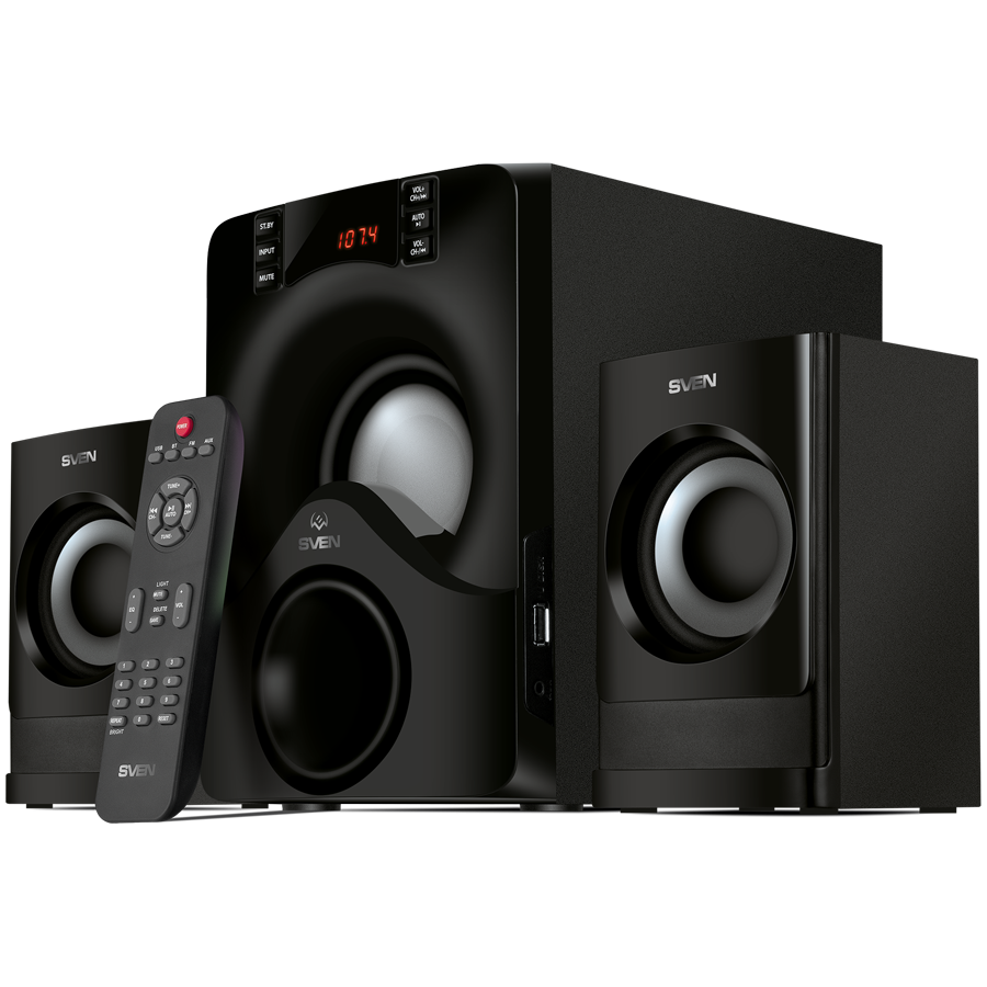 SVEN 2.1 speakers  MS-312, black, Bluetooth, FM, USB, Display, RC unit, power output 20W+2x10W (RMS)