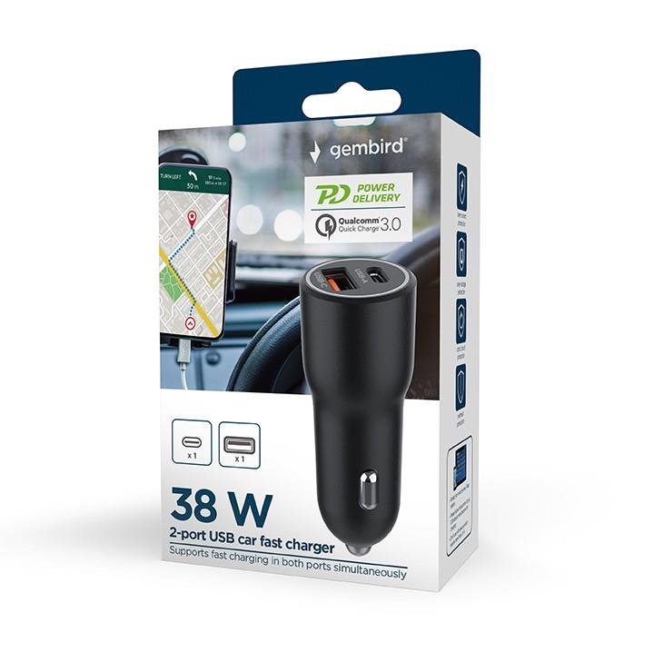 GEMBIRD MOBILE CHARGER CAR USB 2PORT/TA-UC-AC2PDQC38-CAR-01