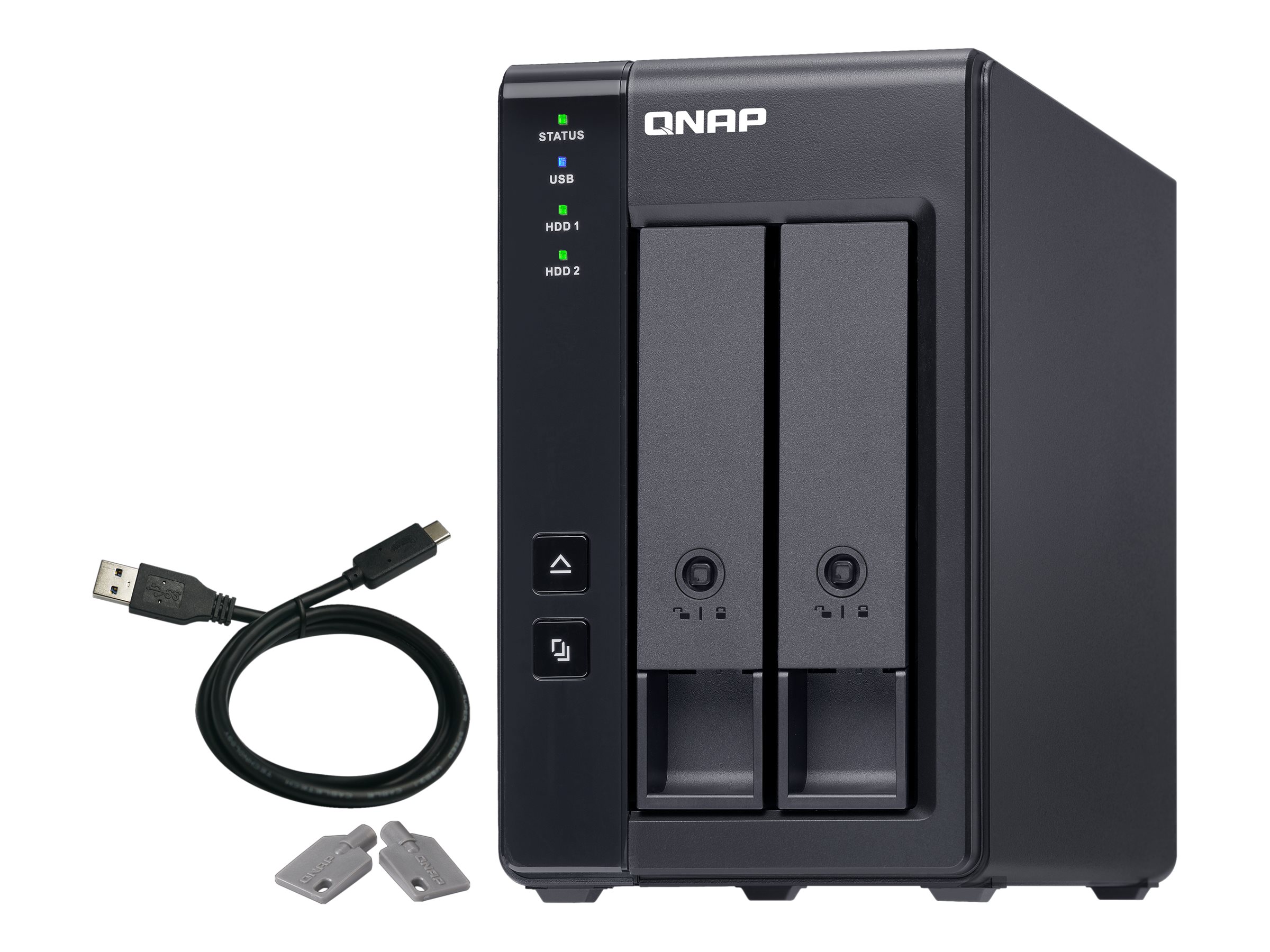 QNAP 2 Bay USB Type-C Direct Attached Storage with Hardware RAID, TR-002, Micro, 6 GB, Black