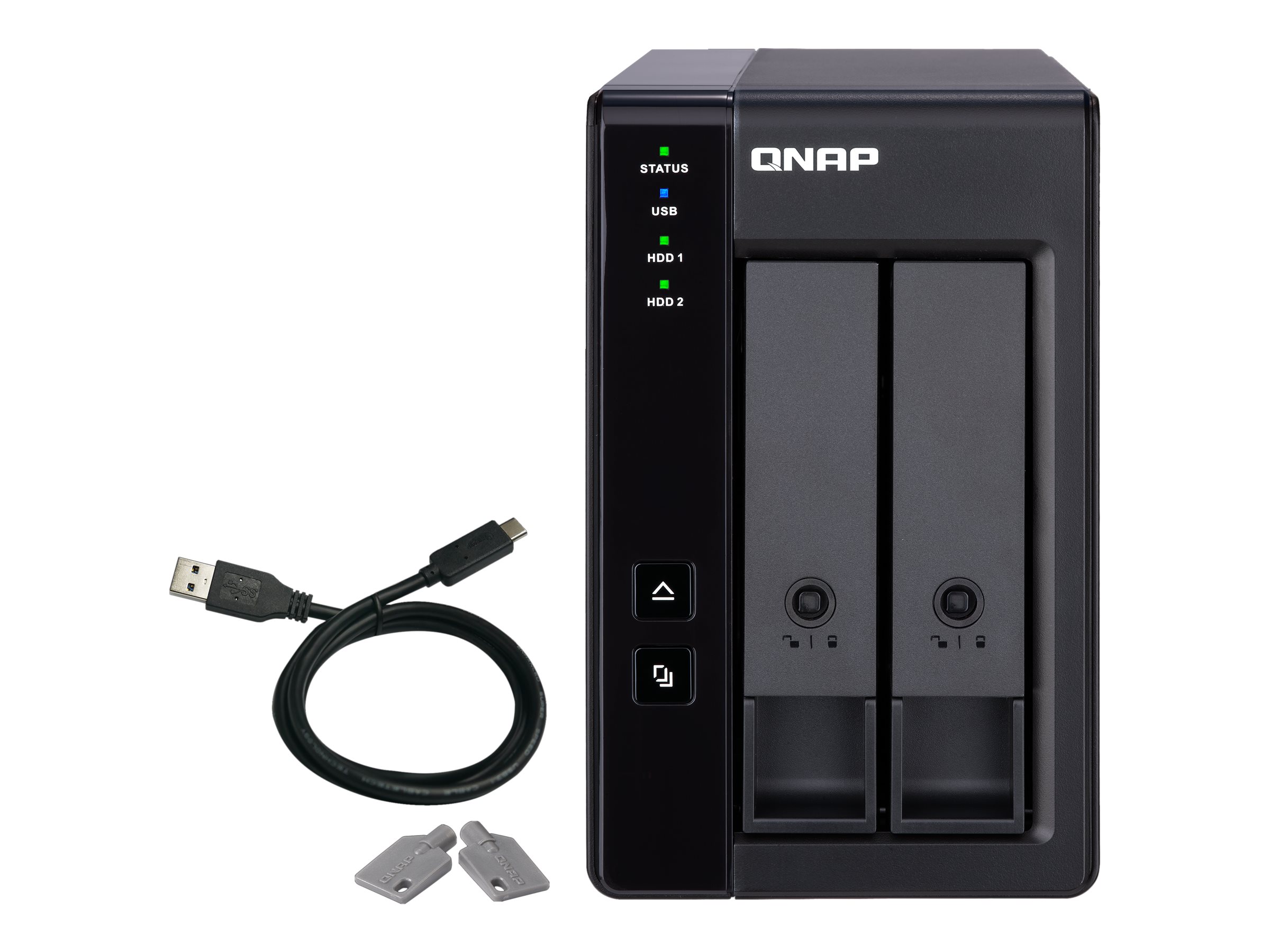 QNAP 2 Bay USB Type-C Direct Attached Storage with Hardware RAID, TR-002, Micro, 6 GB, Black