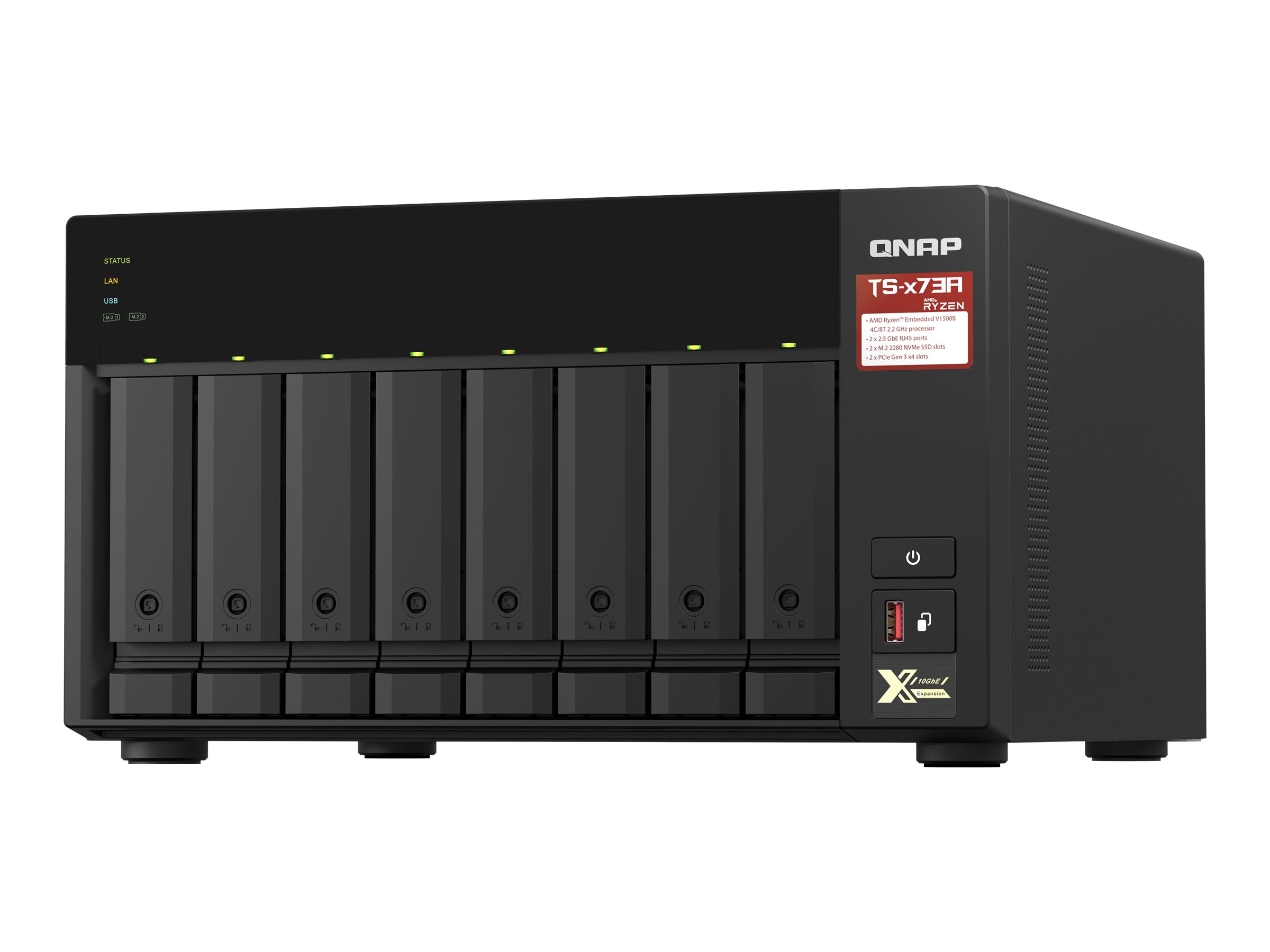 QNAP, 8-Bay QTS and QuTS hero NAS, TS-873A-8G, Up to 8 HDD/SSD Hot-Swap, AMD Ryzen, Ryzen V1500B Quad-Core, Processor frequency 2.2 GHz, 8 GB, DDR4