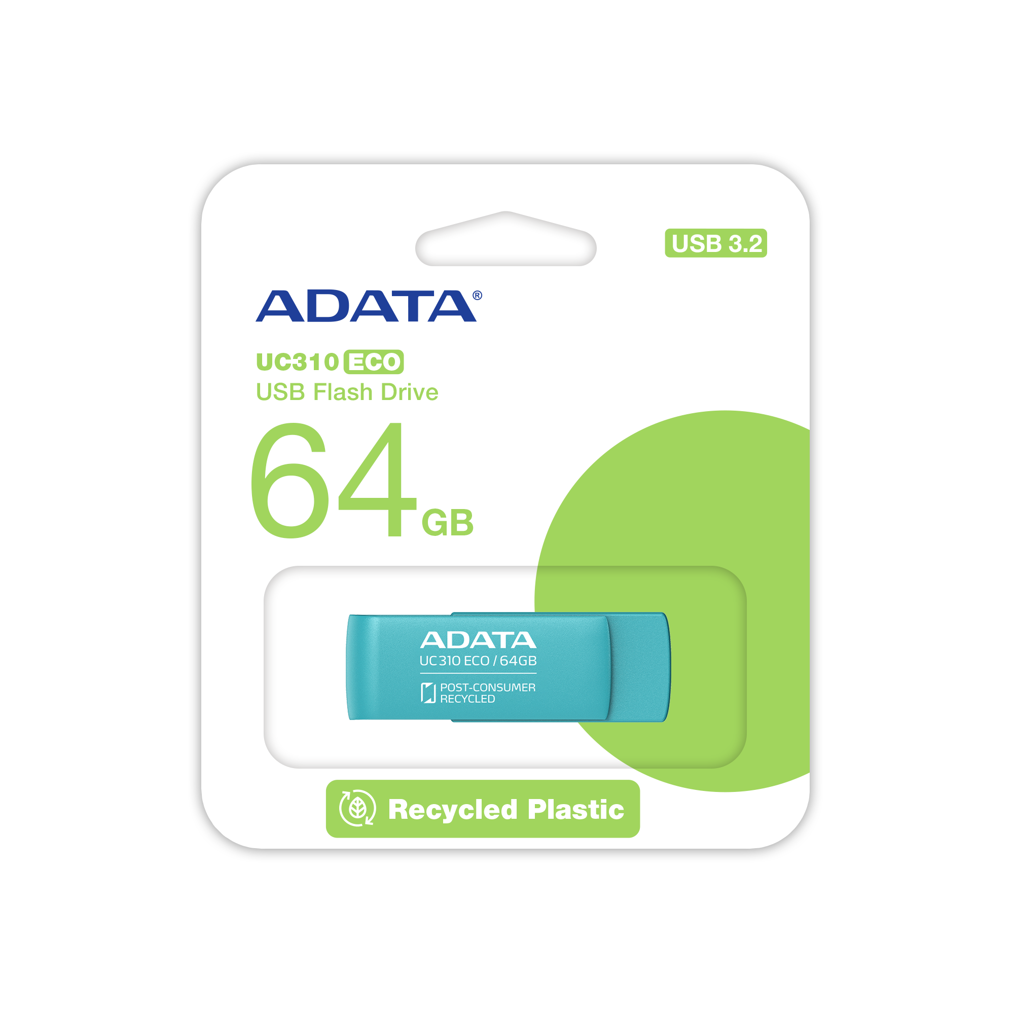 ADATA, USB Flash Drive, UC310 ECO, 64 GB, USB 3.2 Gen1, Green