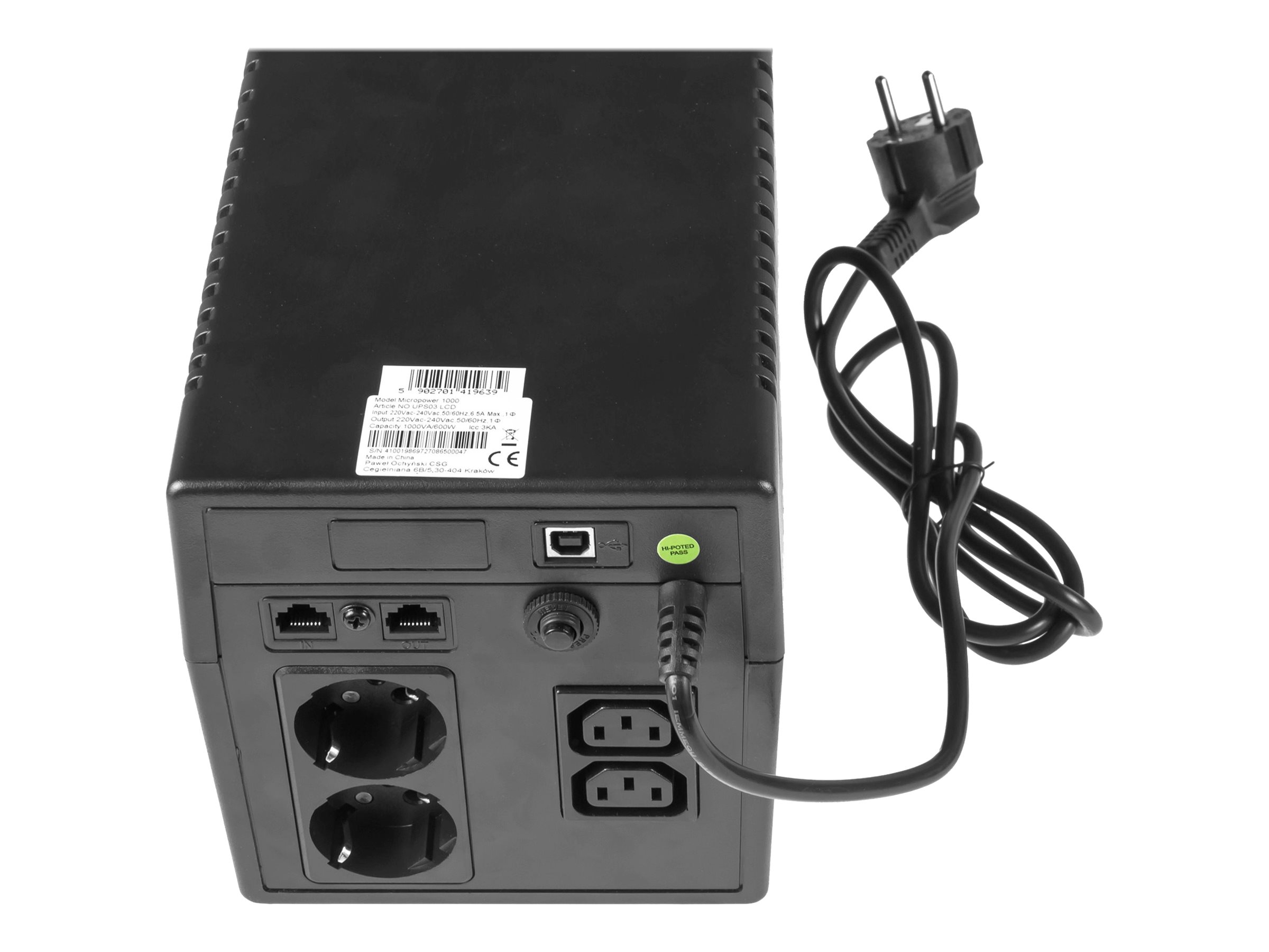 Green Cell UPS03 uninterruptible power supply (UPS) Line-Interactive 1.999 kVA 600 W 4 AC outlet(s)