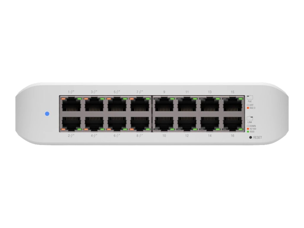 UBIQUITI Switch, USW-LITE-16-POE, Type L2, 16x10Base-T / 100Base-TX / 1000Base-T, PoE+ ports 8, 45 Watts