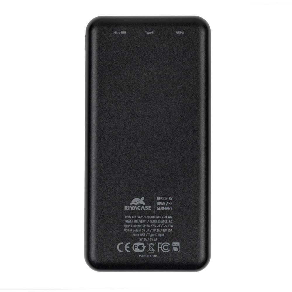 RIVACASE POWER BANK USB 20000MAH/BLACK VA2571